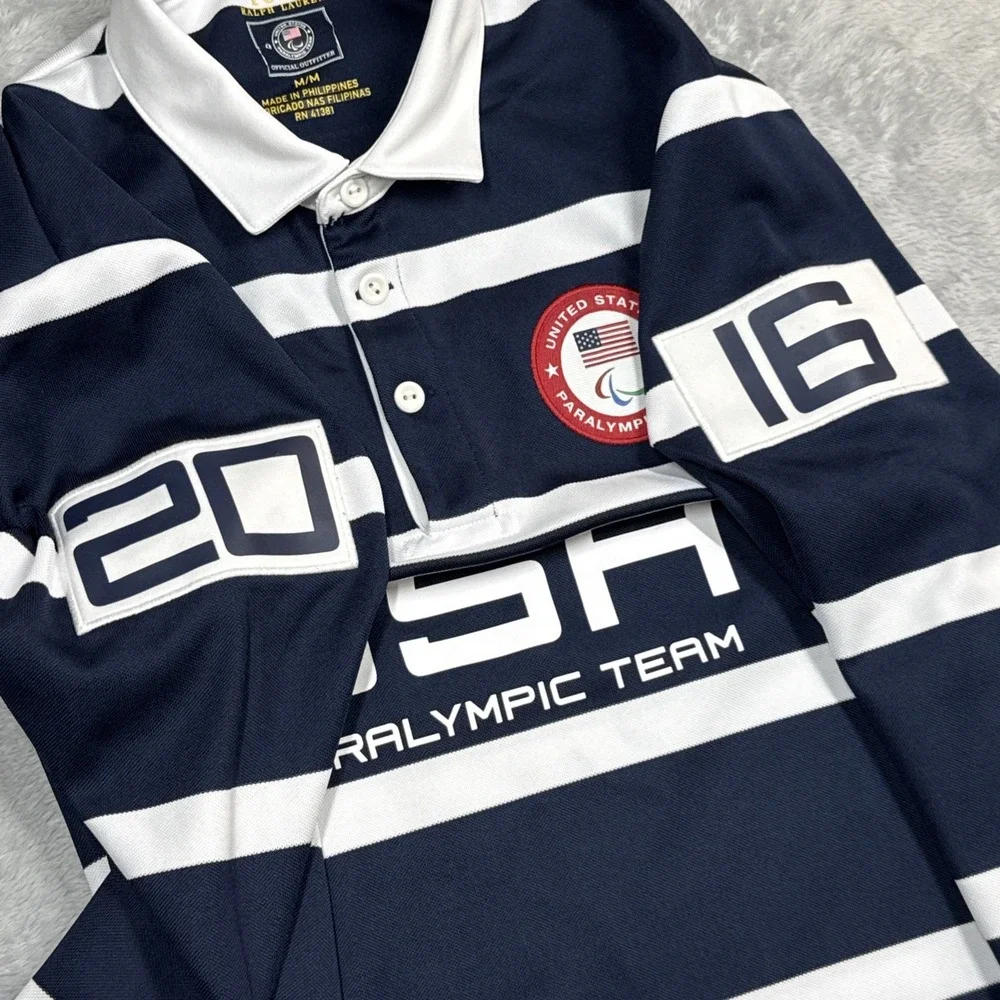 Polo Ralph Lauren Paralympic Team Polo Shirt Men Medium USA Striped Blue 2016